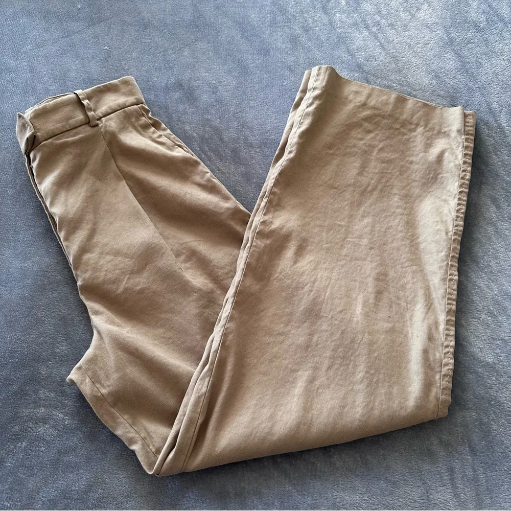 Babaton Linen Blend Straight Leg Tan Pants Size 10